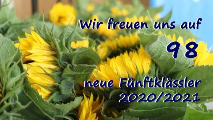 Sonnenblumen mit Schriftzug zu 98 neuen Fünftklässlern